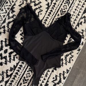 SO Black Lace Long-Sleeve V-Neck Bodysuit